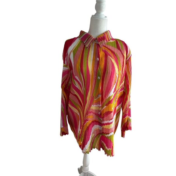 Essentials By Milano Women's Multicolor Pleated Button-Up Blouse 2X - Picture 1 of 6